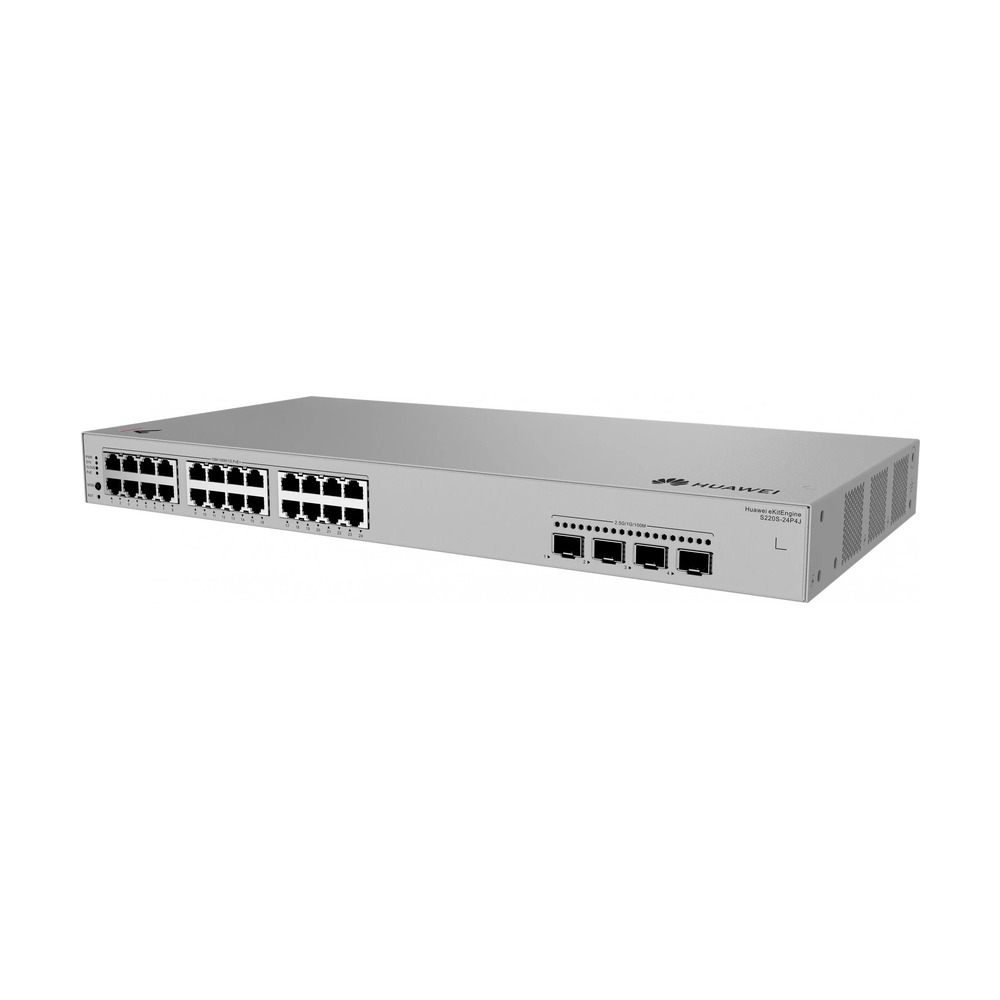 Switch Huawei S220S-24P4J con 24 puertos 10/100/1000BASE-T y 4 puertos 2.5GE SFP con alimentación PoE+ de 400W
