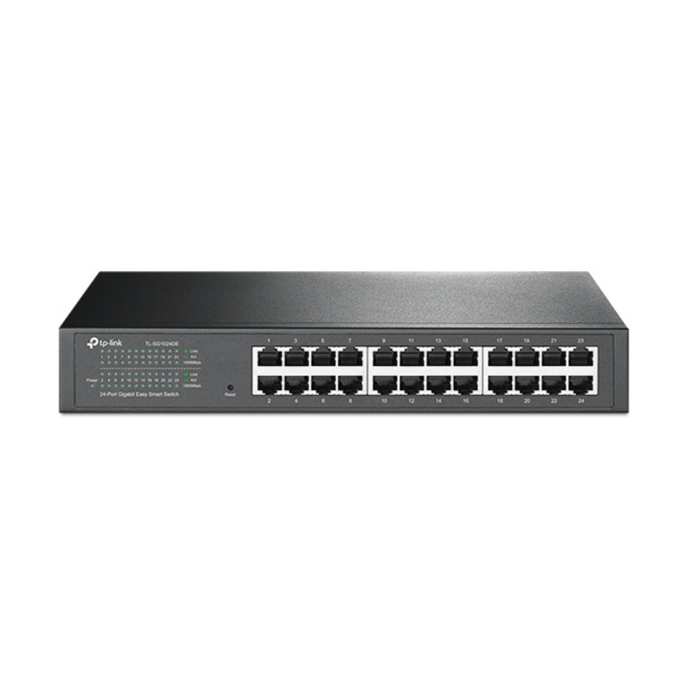 Switch TP-Link TL-SG1024DE de 24 puertos Gigabit con indicadores LED en el panel frontal para monitoreo de red