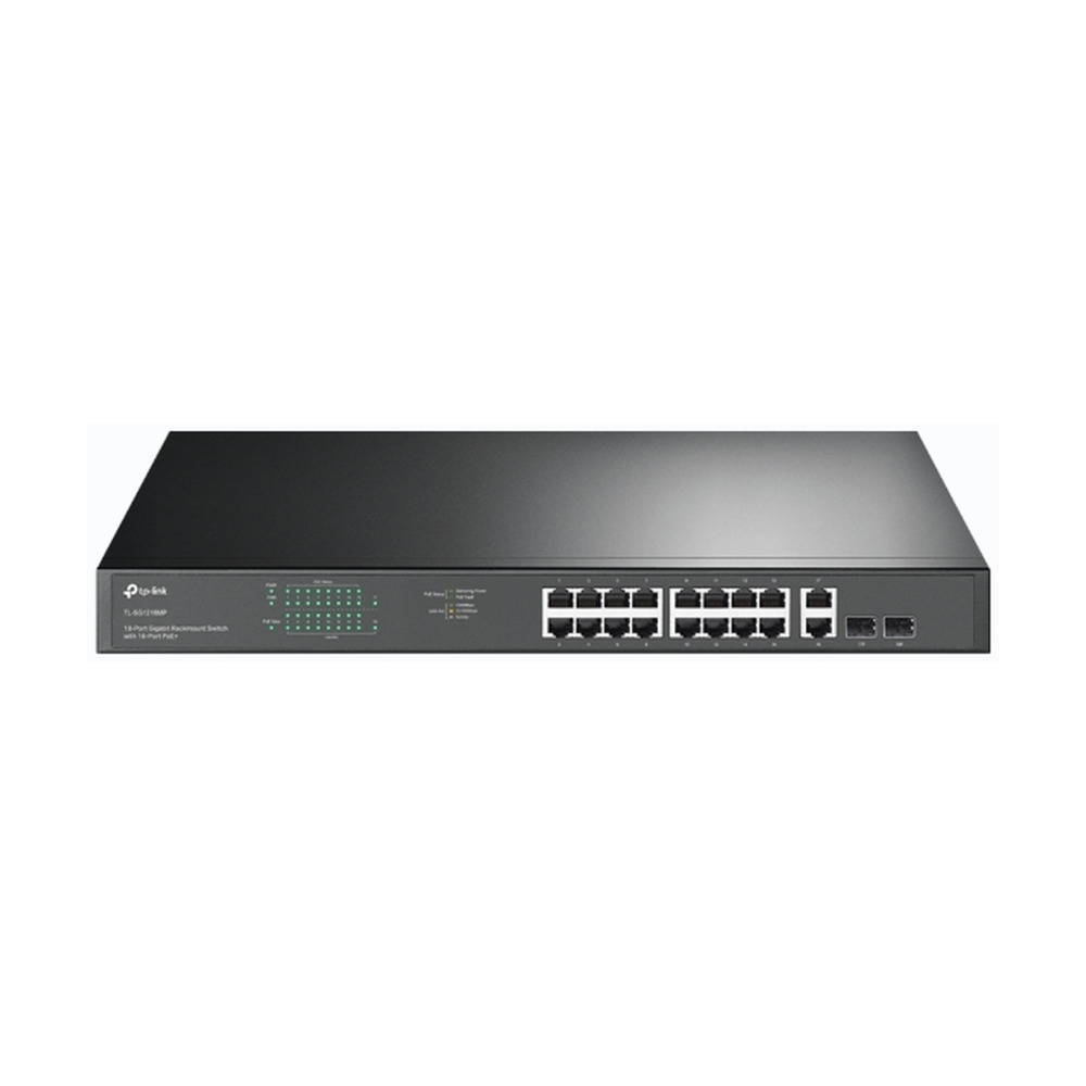 Switch Tplink TL-SG1218MP con 18 puertos gigabit PoE no administrable y 2 ranuras SFP para montaje en rack