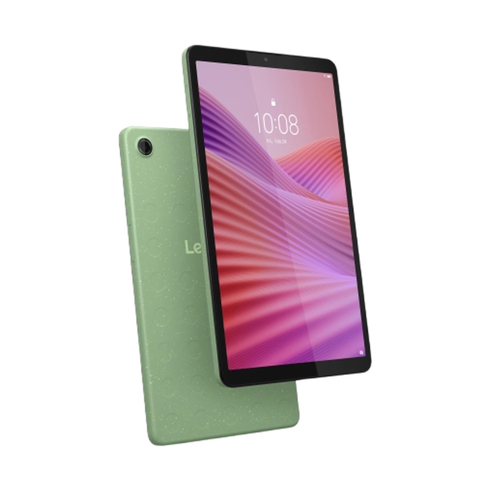 Tablet Lenovo modelo ZAF00124CO de 8.7 pulgadas color verde con 4GB de RAM y 128GB almacenamiento en vista frontal y trasera