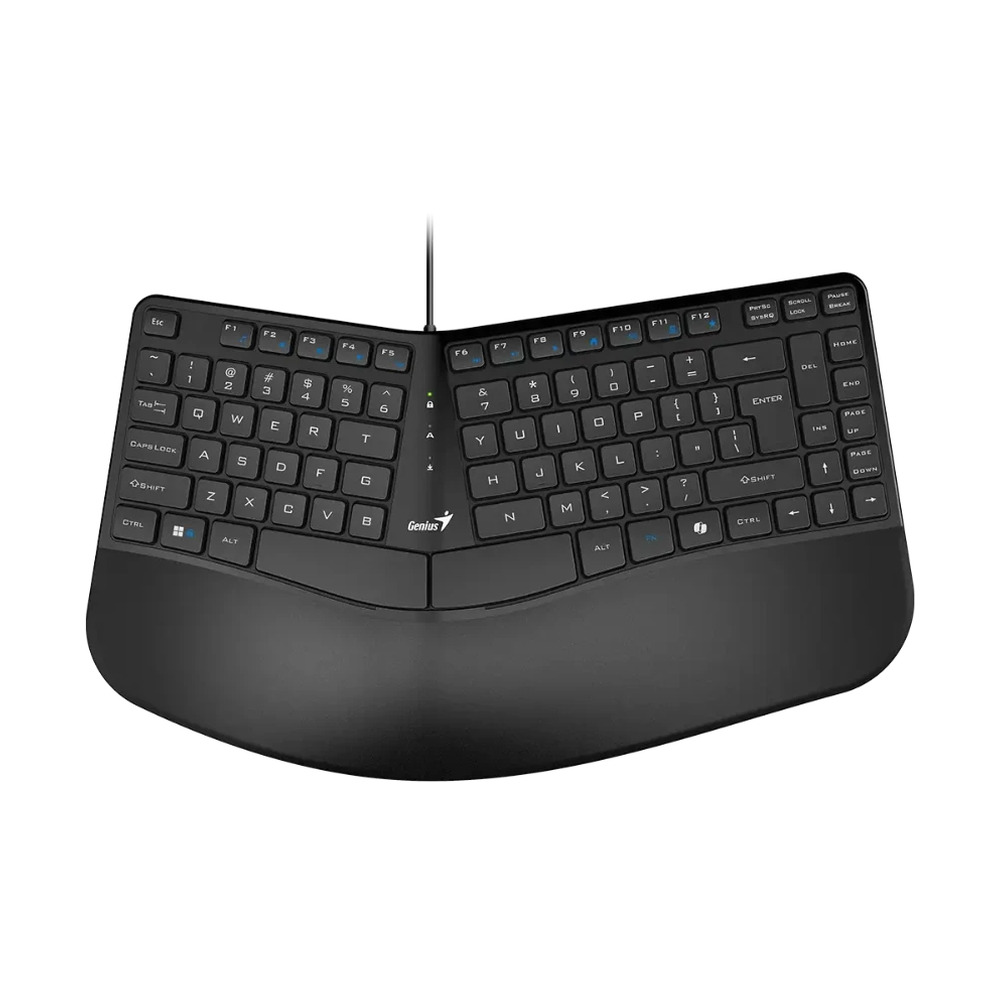 Teclado alámbrico ergonómico Genius Ergo KB-700 color negro con diseño dividido y reposamuñecas para mayor comodidad