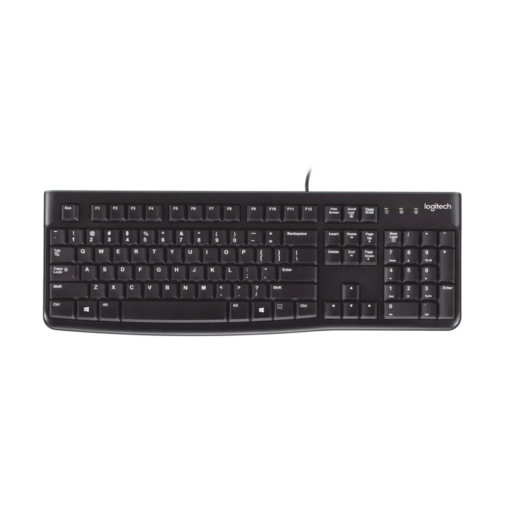 Teclado alámbrico Logitech K120 modelo 920-004422 color negro con diseño completo y teclas estándar para oficina