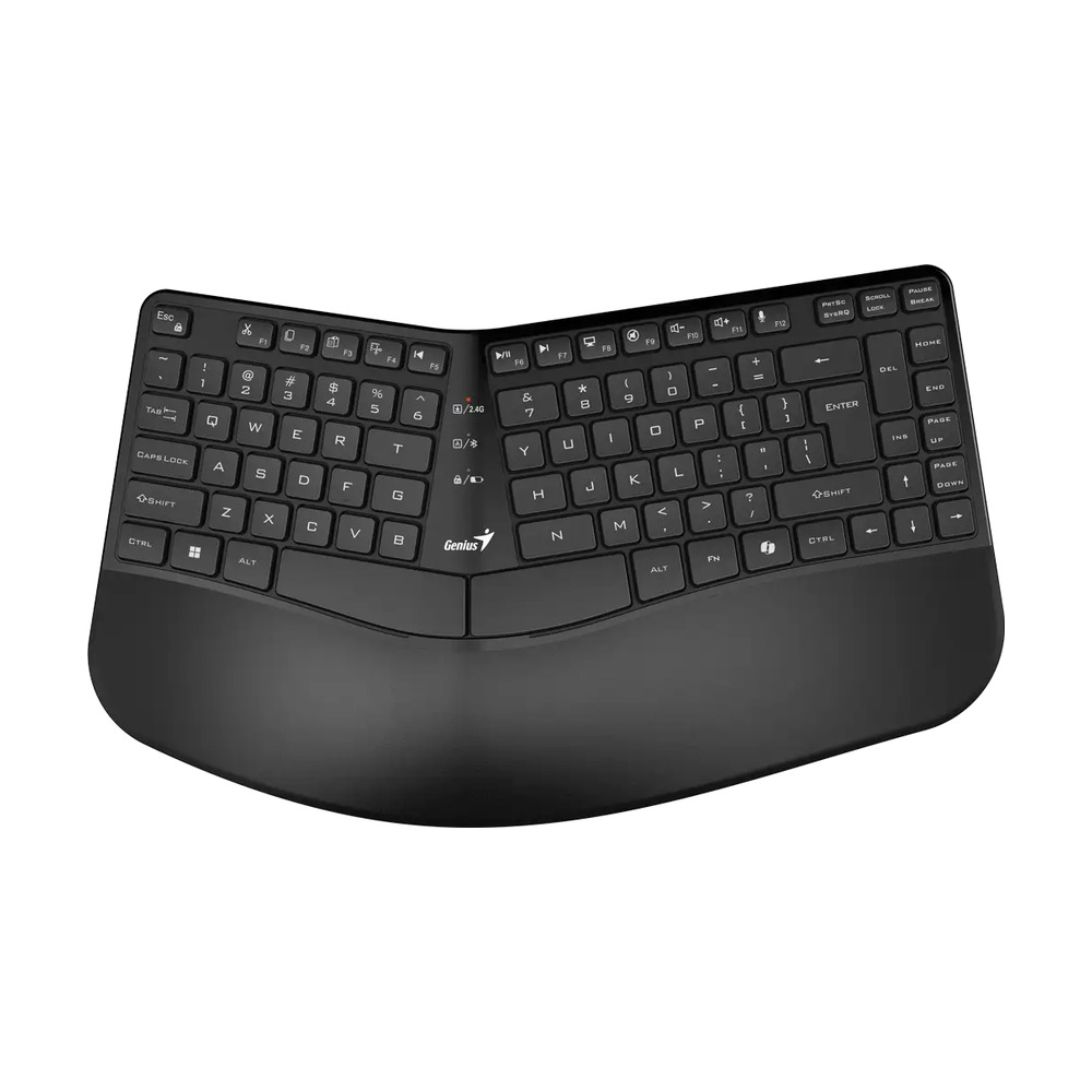 Teclado Genius KB-7000BT ergonómico color negro con conexión Bluetooth inalámbrica y diseño dividido para mayor comodidad