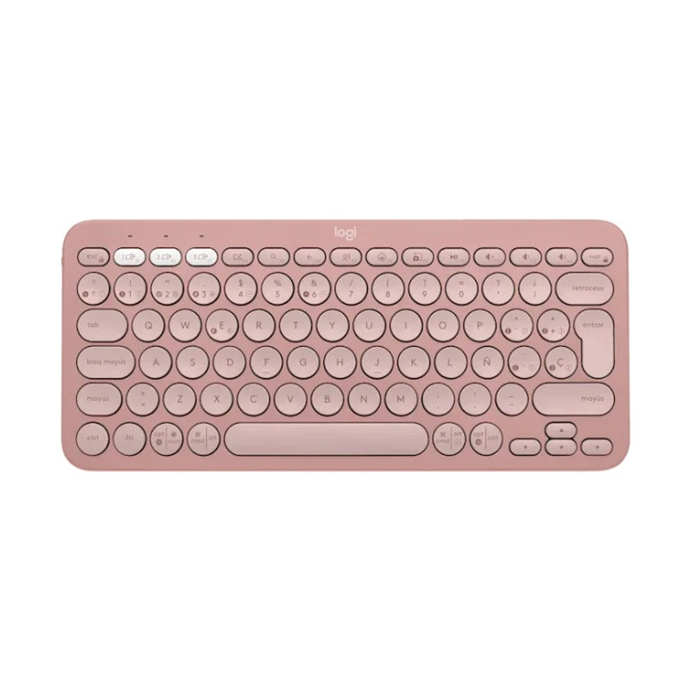 Teclado inalámbrico Logitech Pebble Keys 2 K380s color rosa con diseño compacto y teclas redondas para uso cómodo