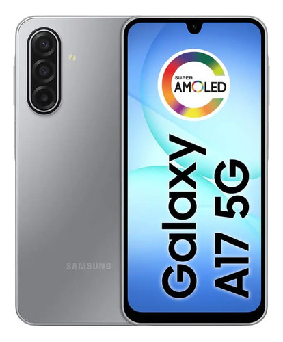 Samsung Galaxy A17 5G Dual Sim en color gris con pantalla Super AMOLED de 6.7 pulgadas frontal y trasera visible