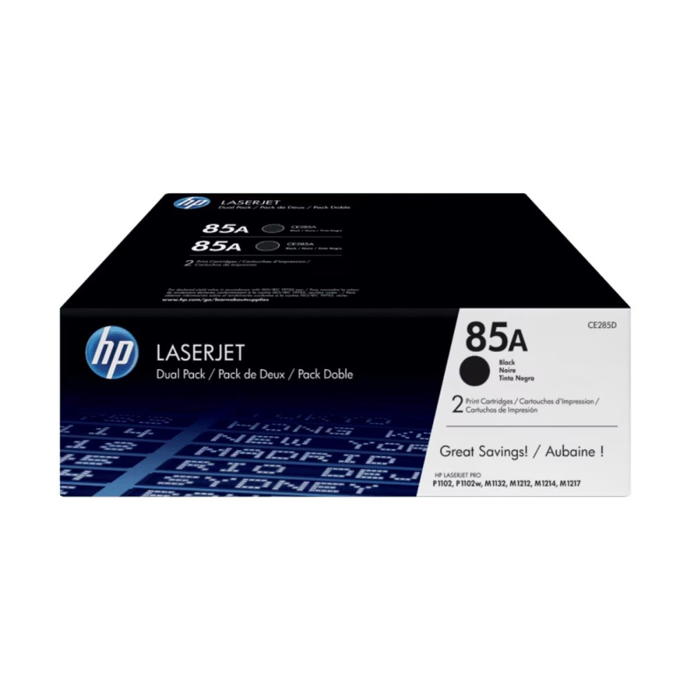 Caja doble de toner HP CE285AD negro para impresoras LaserJet P1102 P11102 M1212 M1132 con capacidad para 1600 paginas