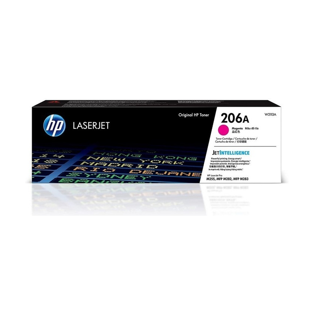 Caja del toner magenta HP 206A modelo W2113A compatible con impresoras LaserJet Pro M255 y M283 para 1250 páginas