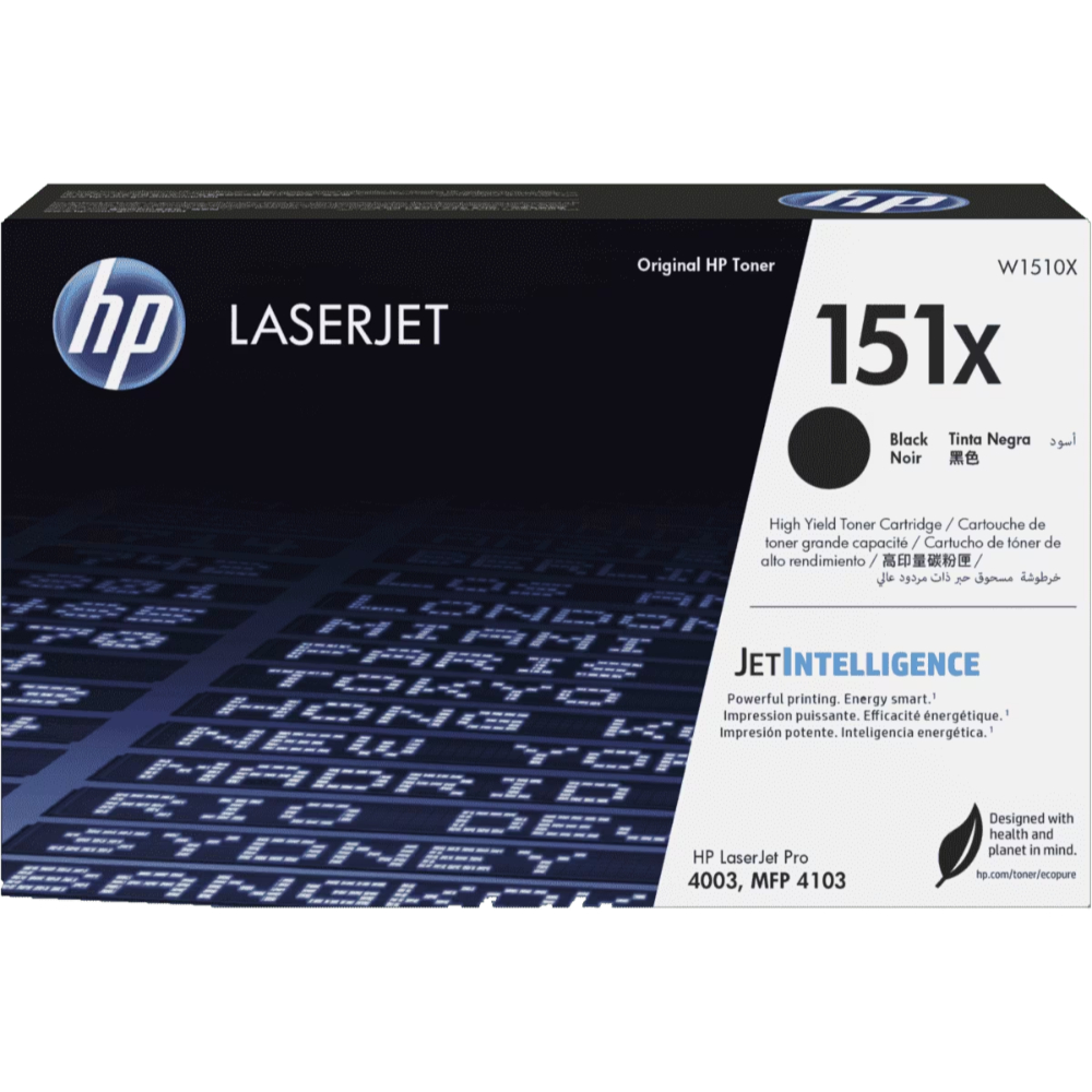 Caja frontal del toner HP W1510X negro 151X para impresoras Laserjet Pro 4003 y 4103 con capacidad para 9700 páginas