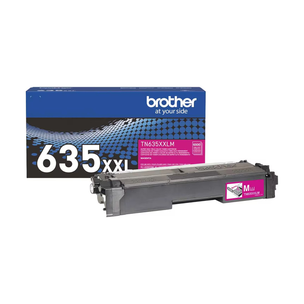 Tóner magenta Brothersumieti modelo TN635XXLM de súper alto rendimiento para impresora MFC-L8930CDW con caja y cartucho visible