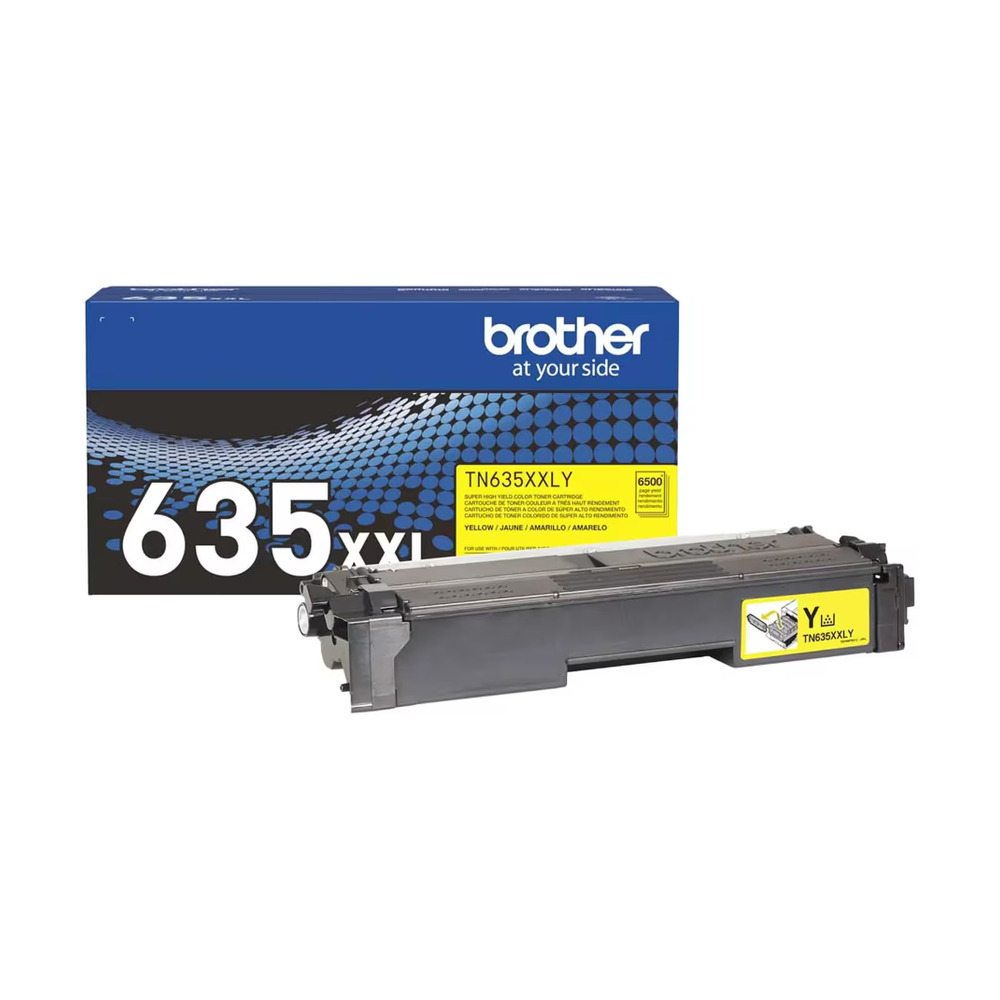 Tóner amarillo Brothersumieti modelo TN635XXLY con capacidad para 6500 páginas para impresora MFC-L8930CDW junto a su caja original