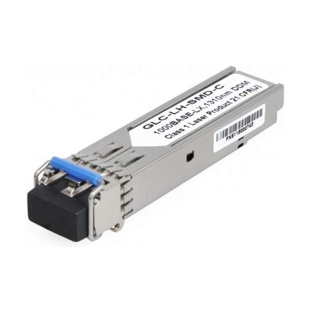 Transceiver módulo SFP Cisco GLC-LH-SMD para fibra óptica 1310nm con conector frontal y etiqueta visible