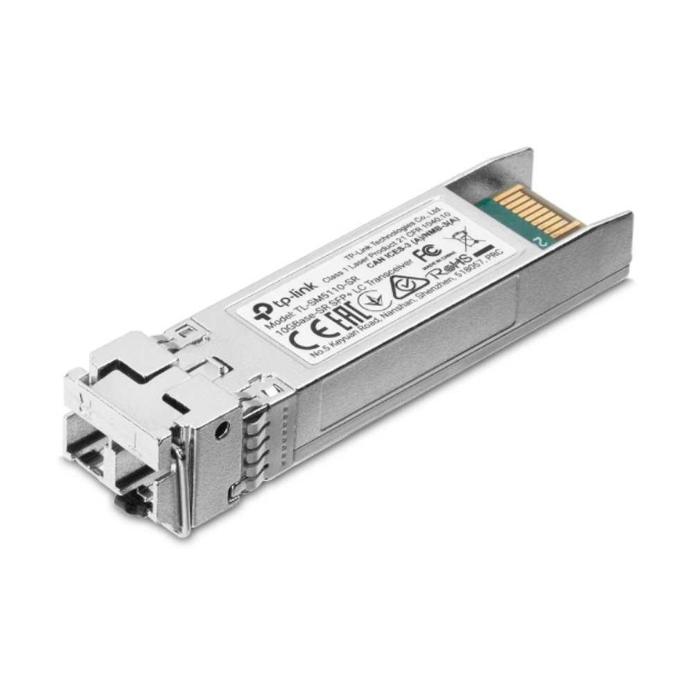 Transceptor TP-LINK modelo SM5110-SR SFP+ 10Gbase-SR para conexiones de fibra óptica con puerto LC y velocidad de 10 Gbps