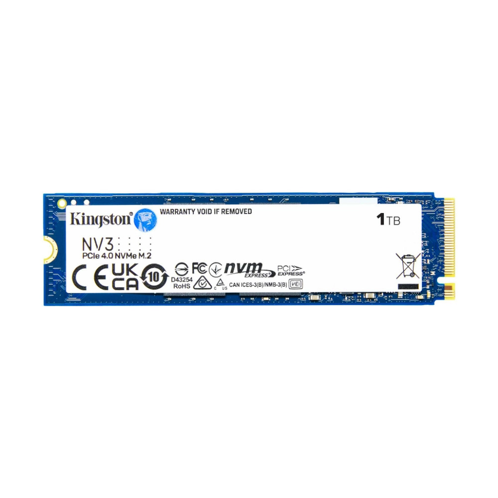 Unidad de estado sólido SSD Kingston NV3 modelo SNV3S/1000G con 1TB PCIe 4.0 NVMe M.2 vista frontal