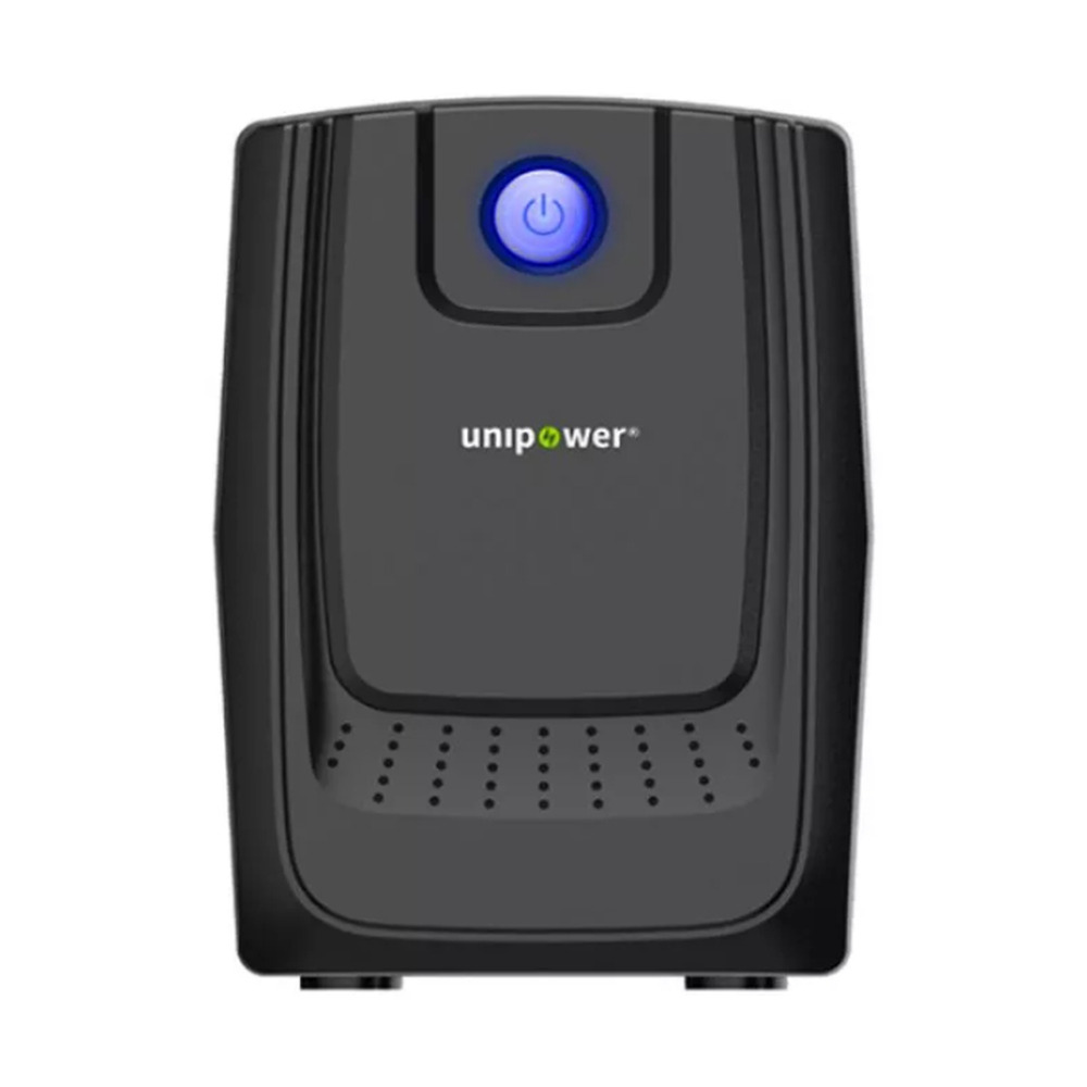 UPS Unipower UBI1000 línea interactiva 10000VA 600W 120V AC monofásica en torre vista frontal con botón encendido iluminado