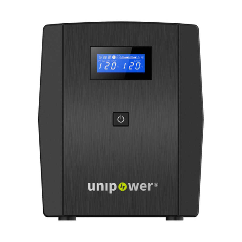 UPS Unipower UPI2000 línea interactiva de 2000VA y 1200W con pantalla LCD en torre mostrando voltaje de entrada y salida