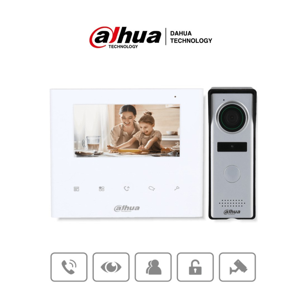 Videoportero Dahua Principal modelo DHI-KTA04 con pantalla analógica de 4.3 pulgadas y cámara exterior para seguridad