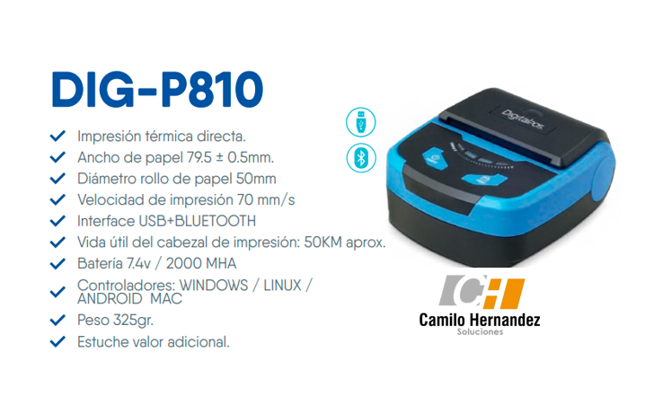 impresora termica portatil dig-p810 cajones monederos lectores de codigo de barras distribuidor digitalpos colombia camilo hernandez soluciones